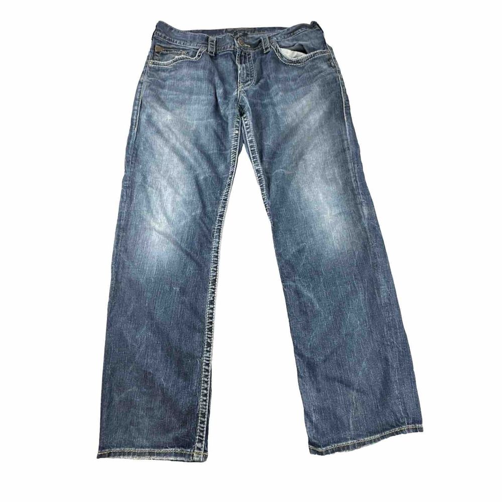 Silver Jeans Co Zac Jeans Mens 36x32 Blue Denim Pants Zip Fly Straight Leg